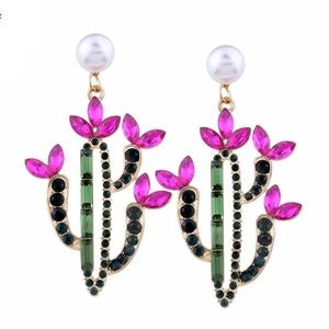 Rhinestone Cactus Dangle Earrings